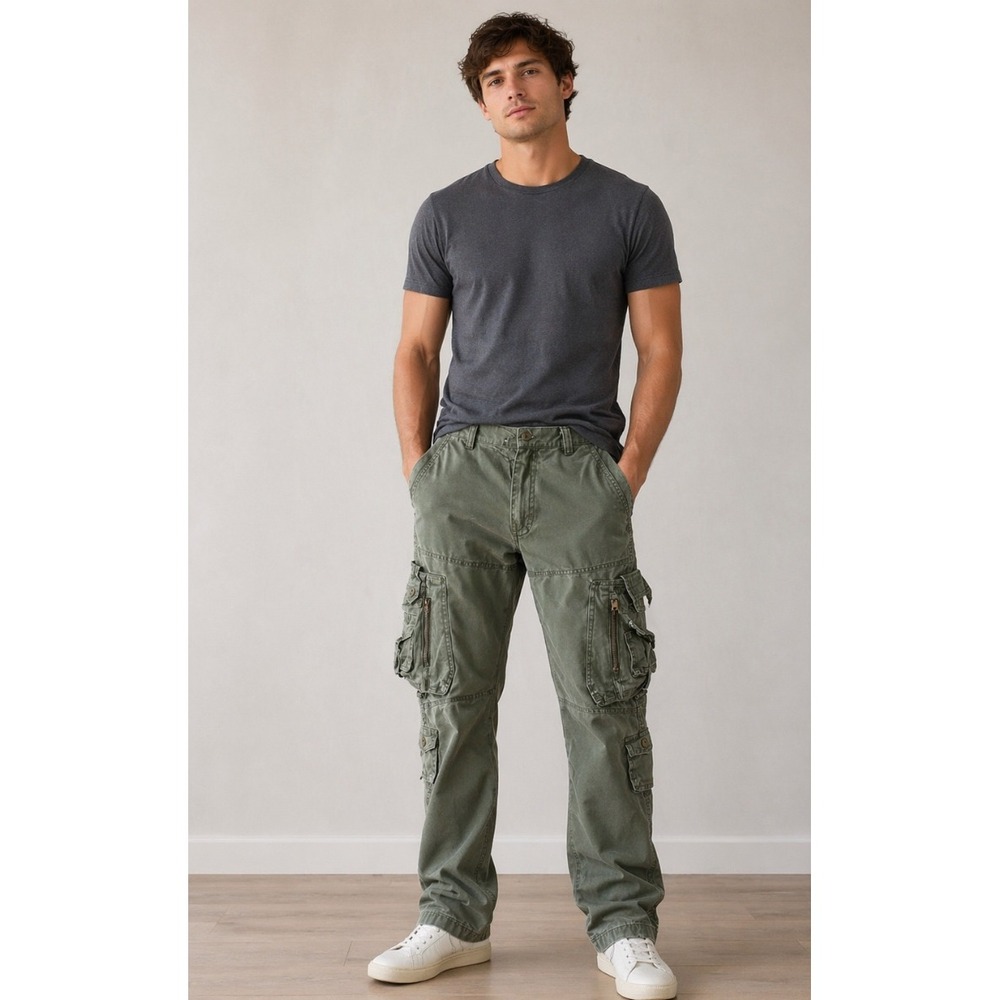 Unbranded Army Green Cotton Multi-Pocket Tactical Utility Cargo Pants Sz 30 EUC